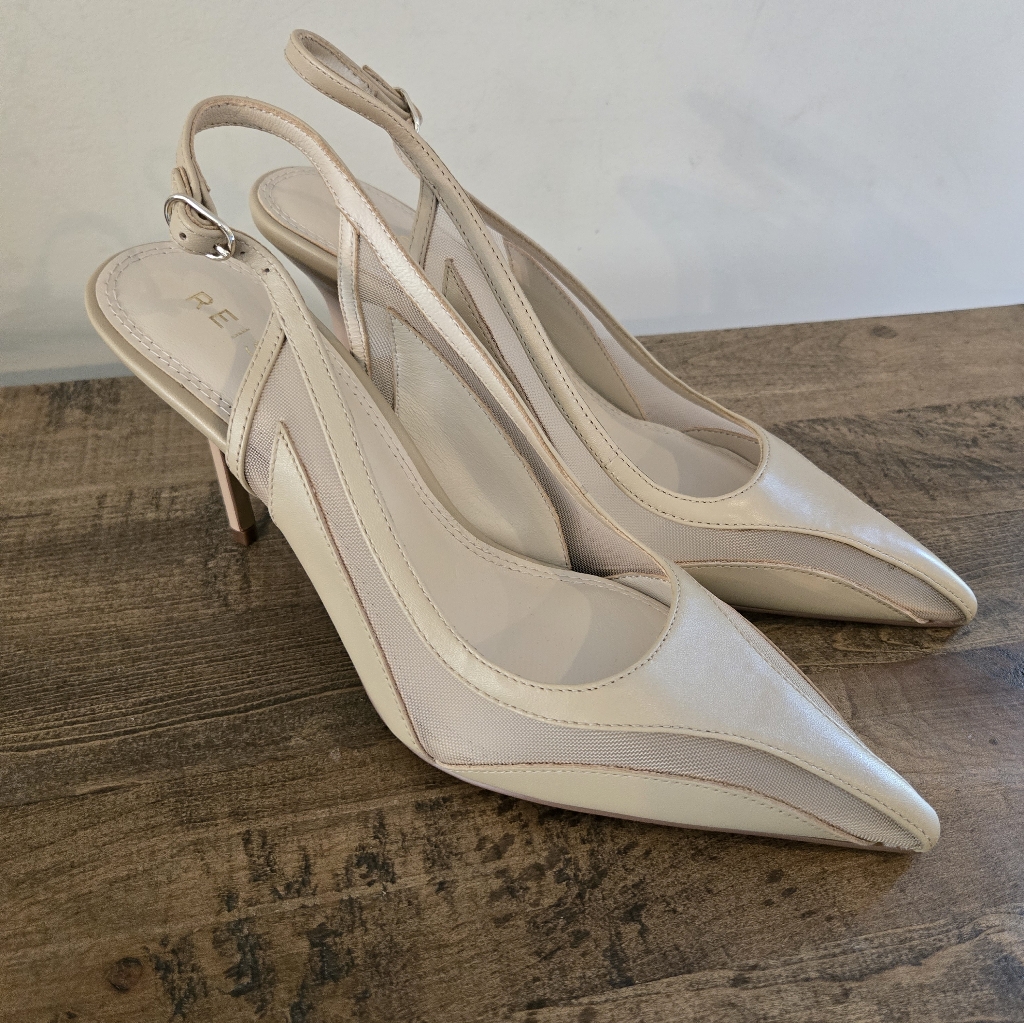 Reiss Ellie Slingback Pointed Toe Heel In Latte Size 7.5 (38) Mesh Court